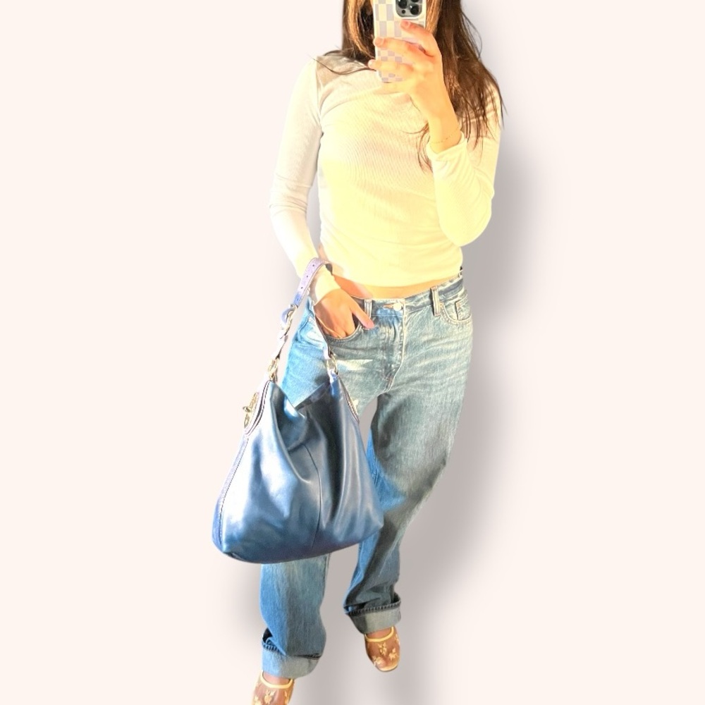 COACH Penelope Cobalt Blue Embossed Snake Hobo Bag, F16535 - Picture 13 of 14